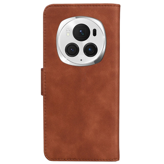 For Honor Magic6 Pro Skin Feel Pure Color Flip Leather Phone Case(Brown)