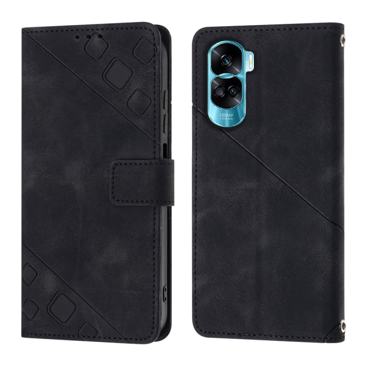 For Honor 90 Lite Skin-feel Embossed Leather Phone Case(Black)