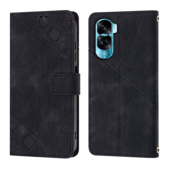 For Honor 90 Lite Skin-feel Embossed Leather Phone Case(Black)