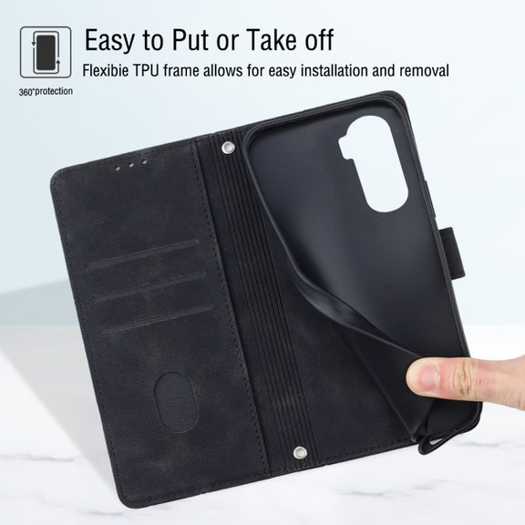 For Honor 90 Lite Skin-feel Embossed Leather Phone Case(Black)