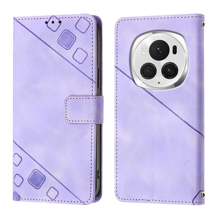 For Honor Magic6 Pro 5G Global Skin-feel Embossed Leather Phone Case(Light Purple)