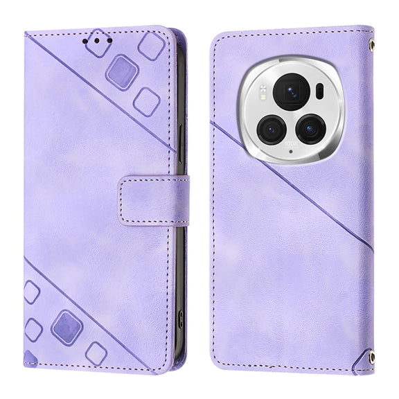 For Honor Magic6 Pro 5G Global Skin-feel Embossed Leather Phone Case(Light Purple)
