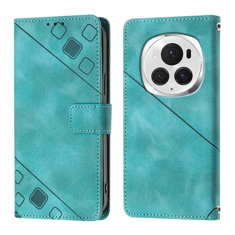 For Honor Magic6 Pro 5G Global Skin-feel Embossed Leather Phone Case(Green)