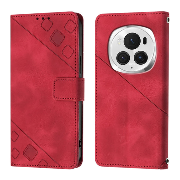 For Honor Magic6 Pro 5G Global Skin-feel Embossed Leather Phone Case(Red)