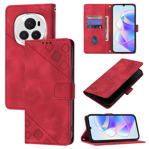 For Honor Magic6 Pro 5G Global Skin-feel Embossed Leather Phone Case(Red)