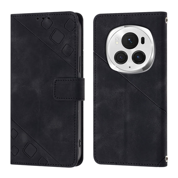 For Honor Magic6 Pro 5G Global Skin-feel Embossed Leather Phone Case(Black)
