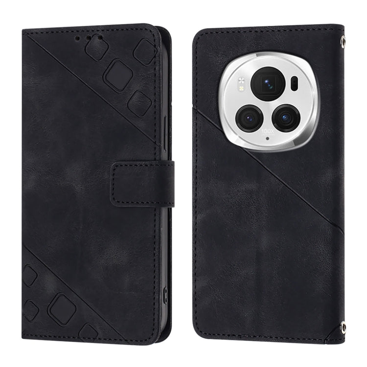 For Honor Magic6 Pro 5G Global Skin-feel Embossed Leather Phone Case(Black)