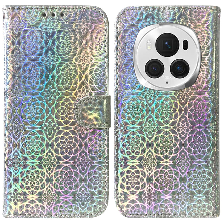 For Honor Magic6 Pro Colorful Magnetic Buckle Leather Phone Case(Silver)
