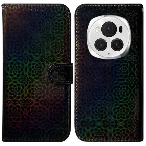 For Honor Magic6 Pro Colorful Magnetic Buckle Leather Phone Case(Black)