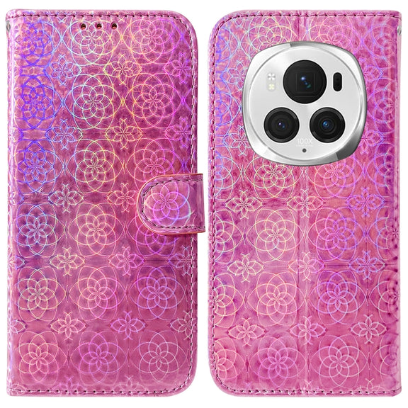 For Honor Magic6 Pro Colorful Magnetic Buckle Leather Phone Case(Pink)