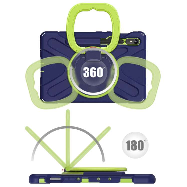 For Samsung Galaxy Tab S9 / S8 / S7 Silicone Hybrid PC Tablet Case with Holder & Shoulder Strap(Navy Blue Olivine)