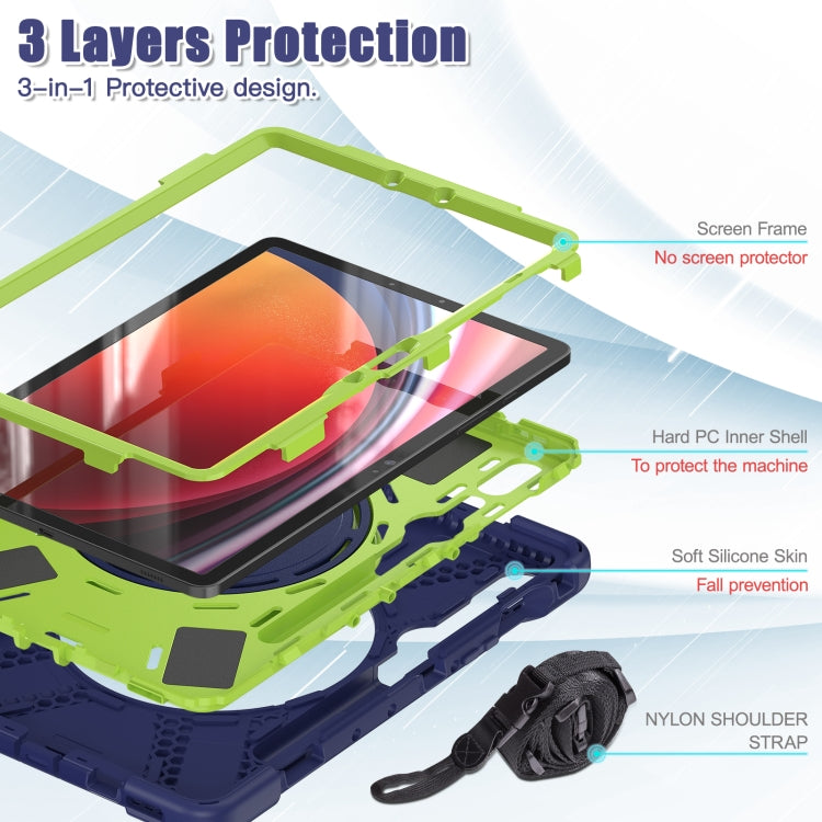 For Samsung Galaxy Tab S9 / S8 / S7 Silicone Hybrid PC Tablet Case with Holder & Shoulder Strap(Navy Blue Olivine)