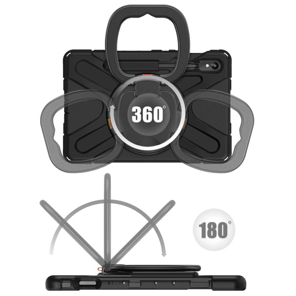 For Samsung Galaxy Tab S9 / S8 / S7 Silicone Hybrid PC Tablet Case with Holder & Shoulder Strap(Black)