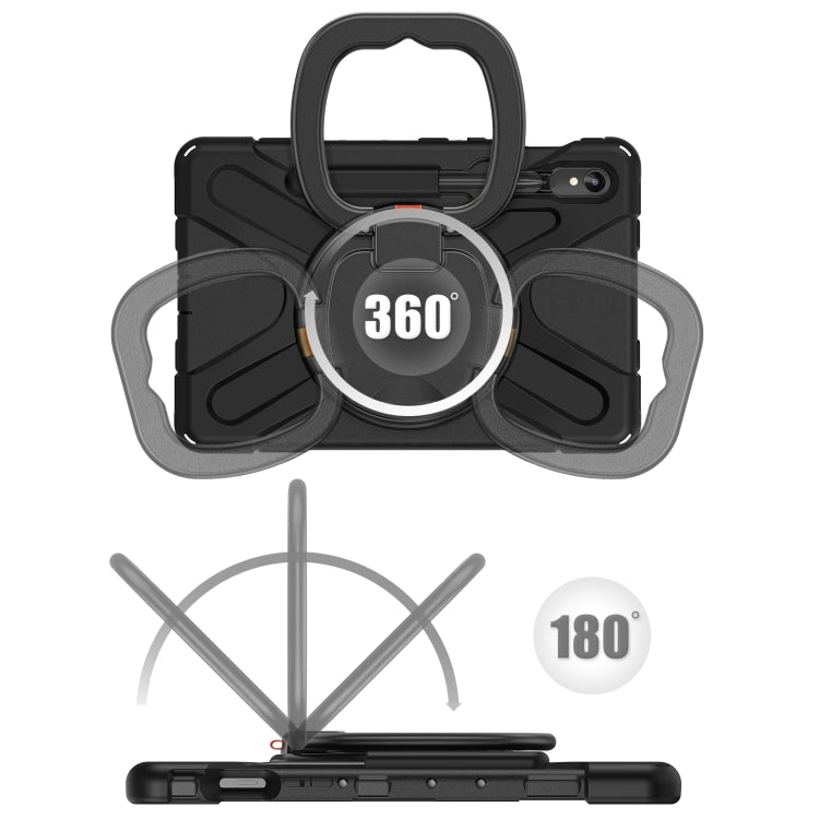 For Samsung Galaxy Tab S9 / S8 / S7 Silicone Hybrid PC Tablet Case with Holder & Shoulder Strap(Black)