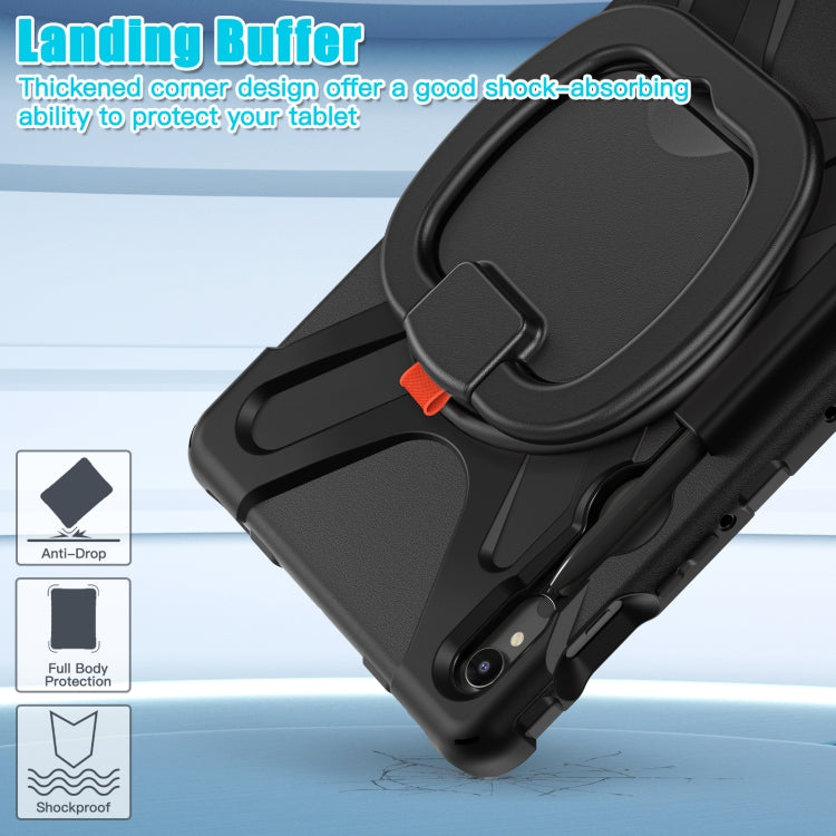 For Samsung Galaxy Tab S9 / S8 / S7 Silicone Hybrid PC Tablet Case with Holder & Shoulder Strap(Black)