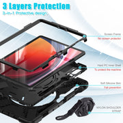 For Samsung Galaxy Tab S9 / S8 / S7 Silicone Hybrid PC Tablet Case with Holder & Shoulder Strap(Black)