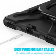For Samsung Galaxy Tab S9 / S8 / S7 Silicone Hybrid PC Tablet Case with Holder & Shoulder Strap(Black)