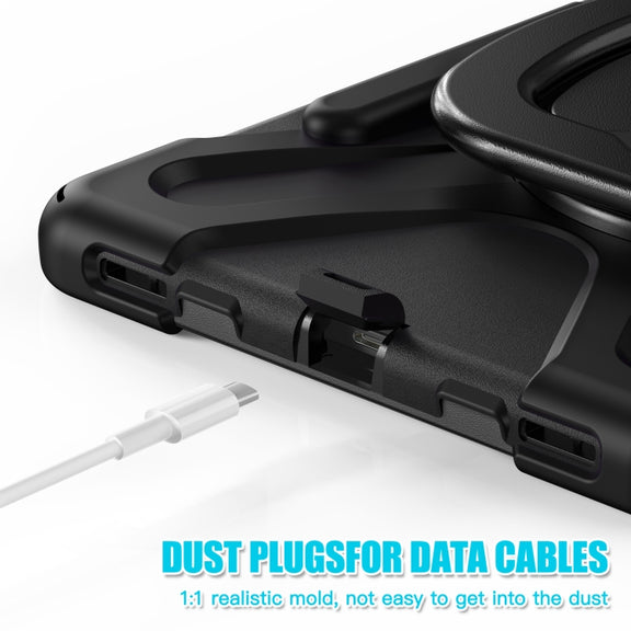 For Samsung Galaxy Tab S9 / S8 / S7 Silicone Hybrid PC Tablet Case with Holder & Shoulder Strap(Black)