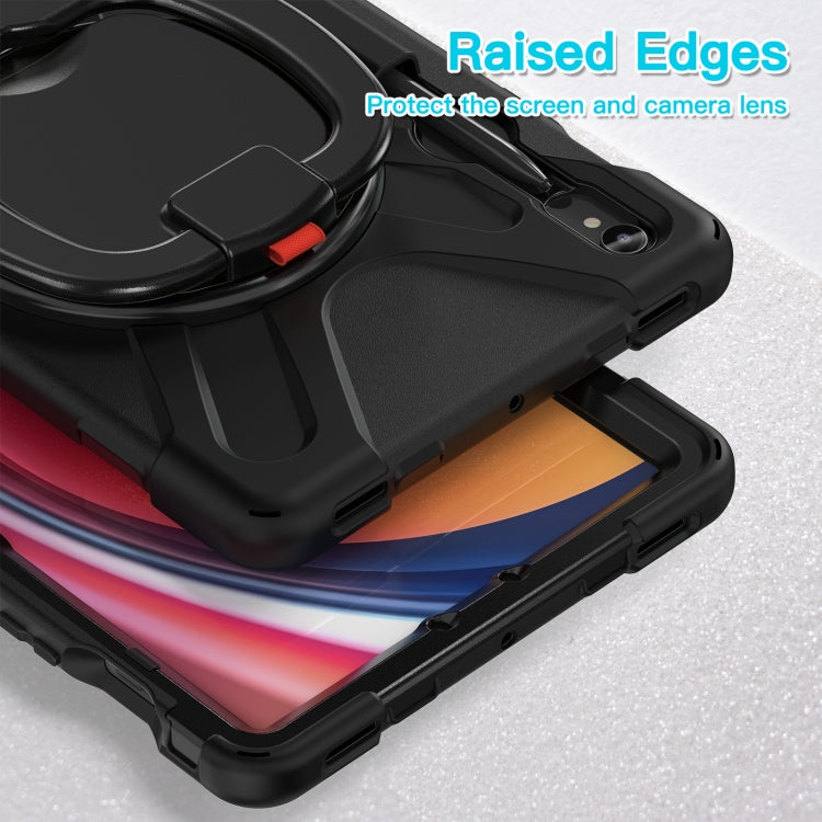 For Samsung Galaxy Tab S9 / S8 / S7 Silicone Hybrid PC Tablet Case with Holder & Shoulder Strap(Black)