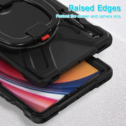 For Samsung Galaxy Tab S9 / S8 / S7 Silicone Hybrid PC Tablet Case with Holder & Shoulder Strap(Black)