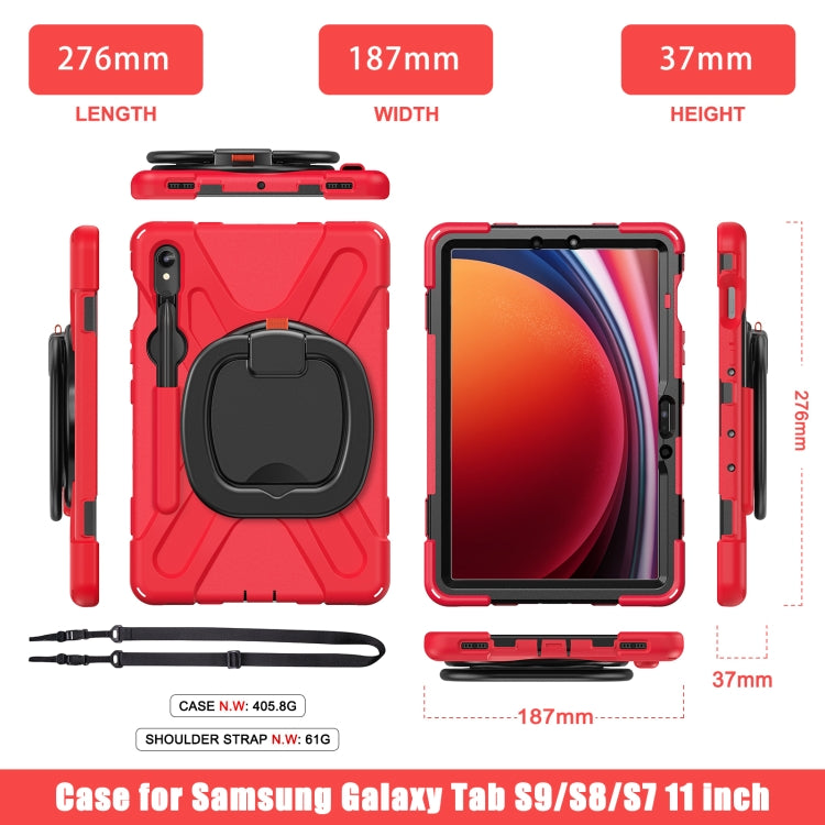 For Samsung Galaxy Tab S9 / S8 / S7 Silicone Hybrid PC Tablet Case with Holder & Shoulder Strap(Red)