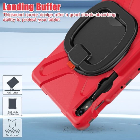 For Samsung Galaxy Tab S9 / S8 / S7 Silicone Hybrid PC Tablet Case with Holder & Shoulder Strap(Red)