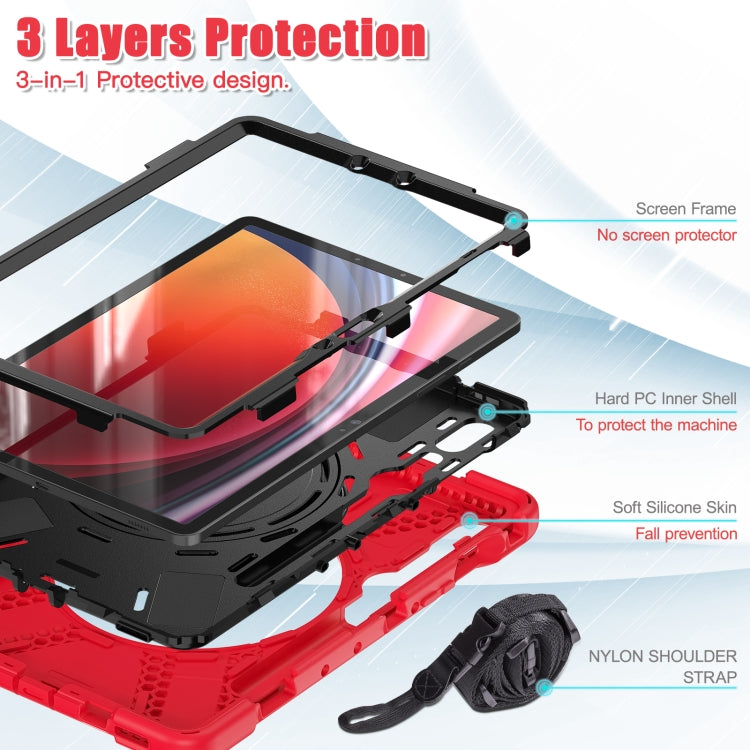 For Samsung Galaxy Tab S9 / S8 / S7 Silicone Hybrid PC Tablet Case with Holder & Shoulder Strap(Red)