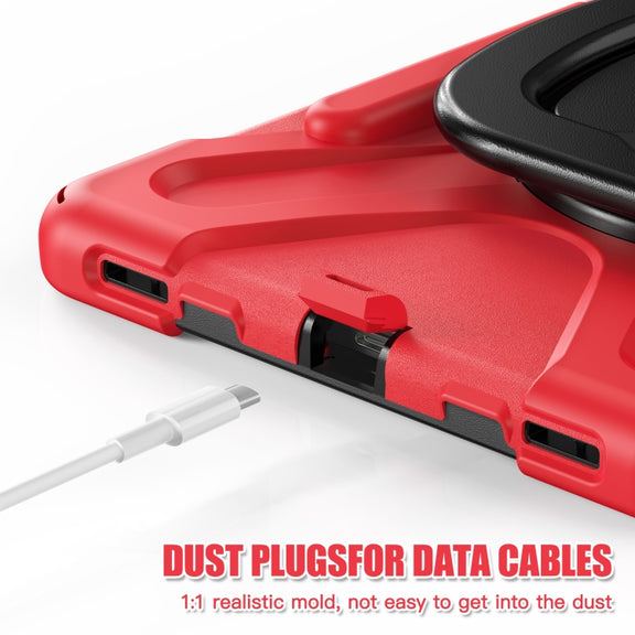 For Samsung Galaxy Tab S9 / S8 / S7 Silicone Hybrid PC Tablet Case with Holder & Shoulder Strap(Red)