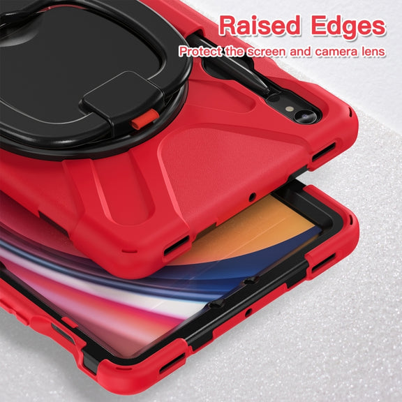 For Samsung Galaxy Tab S9 / S8 / S7 Silicone Hybrid PC Tablet Case with Holder & Shoulder Strap(Red)
