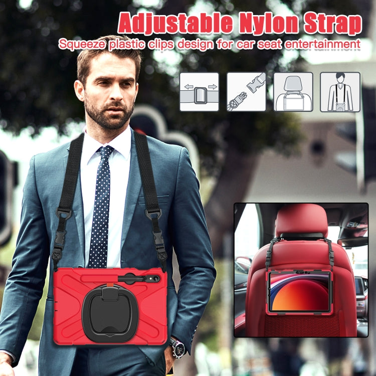 For Samsung Galaxy Tab S9 / S8 / S7 Silicone Hybrid PC Tablet Case with Holder & Shoulder Strap(Red)