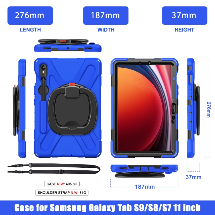 For Samsung Galaxy Tab S9 / S8 / S7 Silicone Hybrid PC Tablet Case with Holder & Shoulder Strap(Blue)