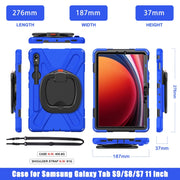 For Samsung Galaxy Tab S9 / S8 / S7 Silicone Hybrid PC Tablet Case with Holder & Shoulder Strap(Blue)