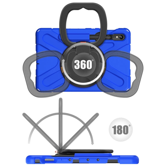 For Samsung Galaxy Tab S9 / S8 / S7 Silicone Hybrid PC Tablet Case with Holder & Shoulder Strap(Blue)