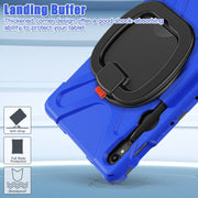For Samsung Galaxy Tab S9 / S8 / S7 Silicone Hybrid PC Tablet Case with Holder & Shoulder Strap(Blue)