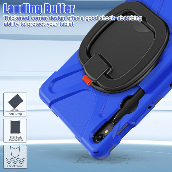 For Samsung Galaxy Tab S9 / S8 / S7 Silicone Hybrid PC Tablet Case with Holder & Shoulder Strap(Blue)