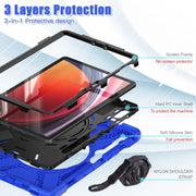 For Samsung Galaxy Tab S9 / S8 / S7 Silicone Hybrid PC Tablet Case with Holder & Shoulder Strap(Blue)
