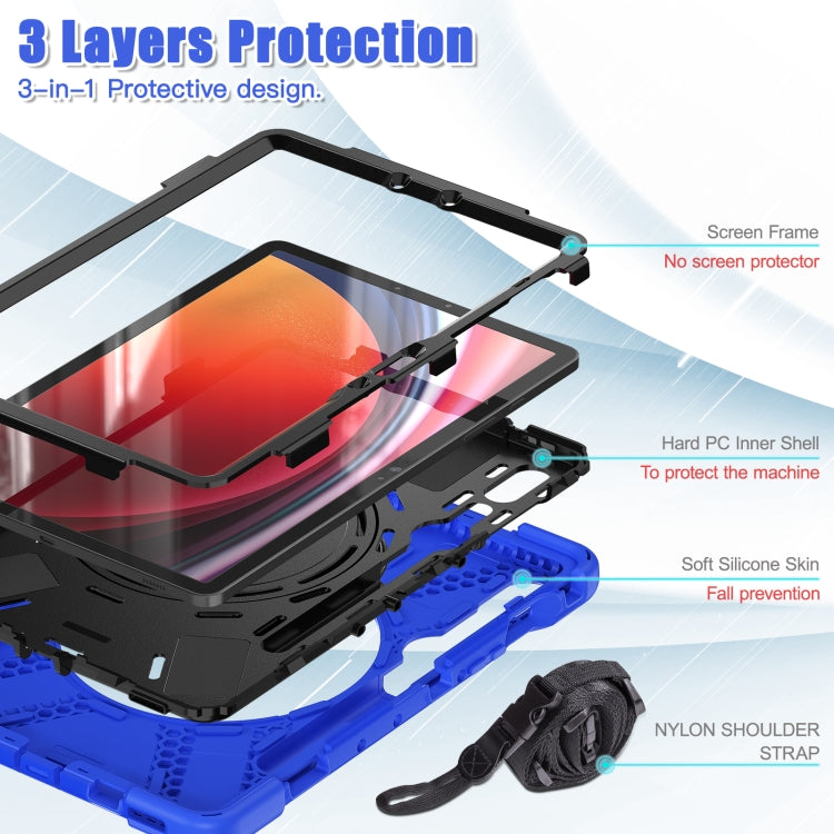 For Samsung Galaxy Tab S9 / S8 / S7 Silicone Hybrid PC Tablet Case with Holder & Shoulder Strap(Blue)