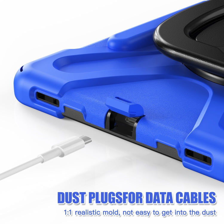 For Samsung Galaxy Tab S9 / S8 / S7 Silicone Hybrid PC Tablet Case with Holder & Shoulder Strap(Blue)