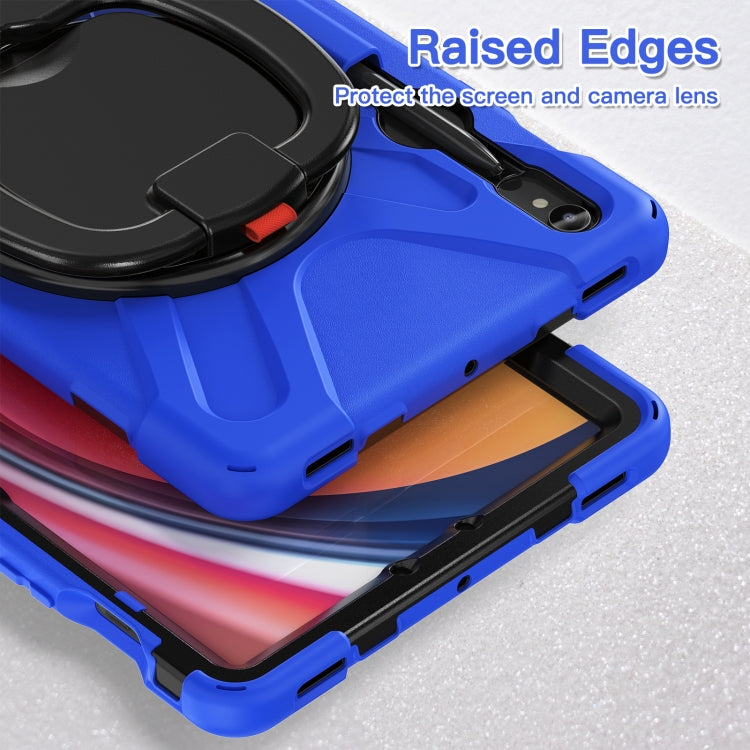 For Samsung Galaxy Tab S9 / S8 / S7 Silicone Hybrid PC Tablet Case with Holder & Shoulder Strap(Blue)