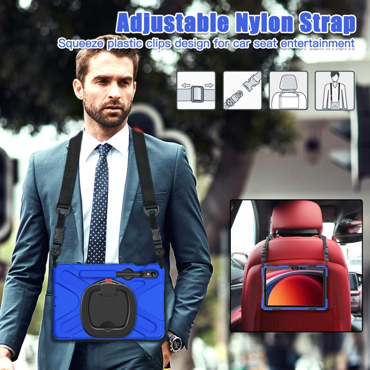 For Samsung Galaxy Tab S9 / S8 / S7 Silicone Hybrid PC Tablet Case with Holder & Shoulder Strap(Blue)