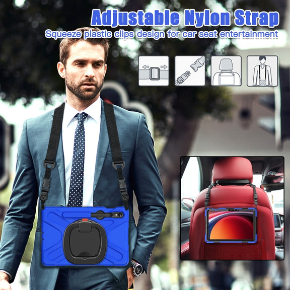 For Samsung Galaxy Tab S9 / S8 / S7 Silicone Hybrid PC Tablet Case with Holder & Shoulder Strap(Blue)