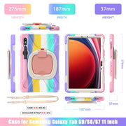 For Samsung Galaxy Tab S9 / S8 / S7 Silicone Hybrid PC Tablet Case with Holder & Shoulder Strap(Colorful Pink)