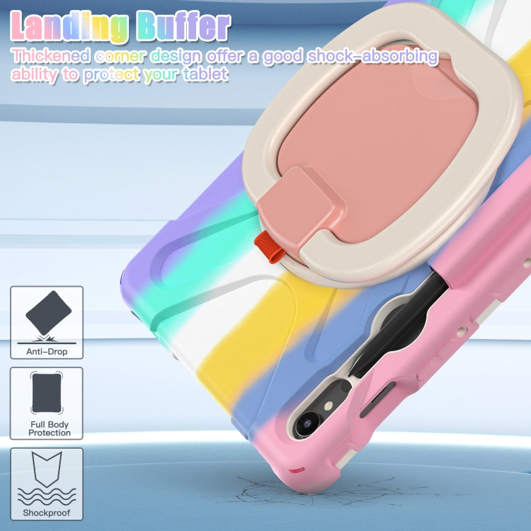 For Samsung Galaxy Tab S9 / S8 / S7 Silicone Hybrid PC Tablet Case with Holder & Shoulder Strap(Colorful Pink)