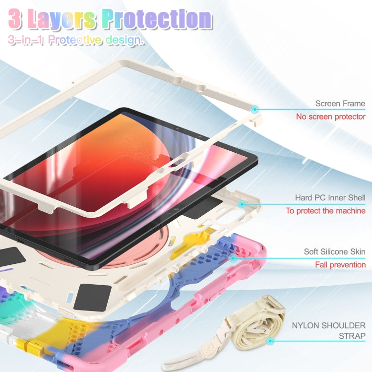 For Samsung Galaxy Tab S9 / S8 / S7 Silicone Hybrid PC Tablet Case with Holder & Shoulder Strap(Colorful Pink)
