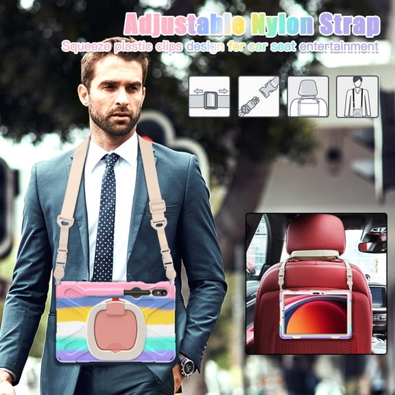 For Samsung Galaxy Tab S9 / S8 / S7 Silicone Hybrid PC Tablet Case with Holder & Shoulder Strap(Colorful Pink)