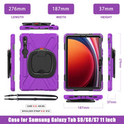 For Samsung Galaxy Tab S9 / S8 / S7 Silicone Hybrid PC Tablet Case with Holder & Shoulder Strap(Purple)