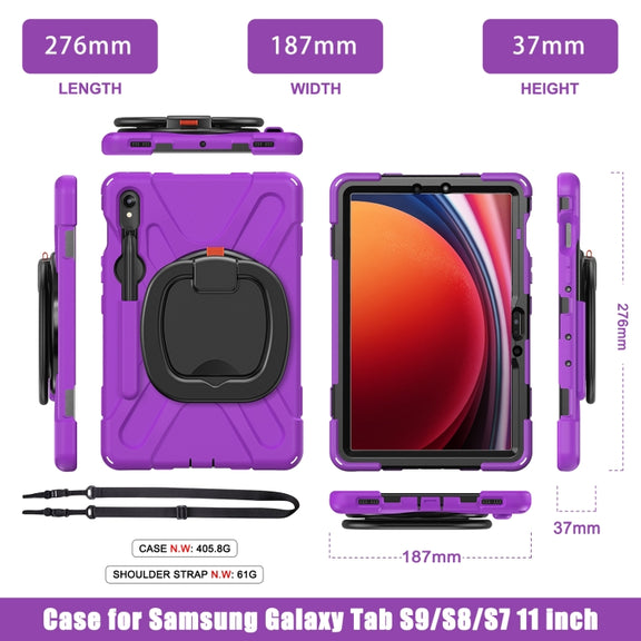 For Samsung Galaxy Tab S9 / S8 / S7 Silicone Hybrid PC Tablet Case with Holder & Shoulder Strap(Purple)