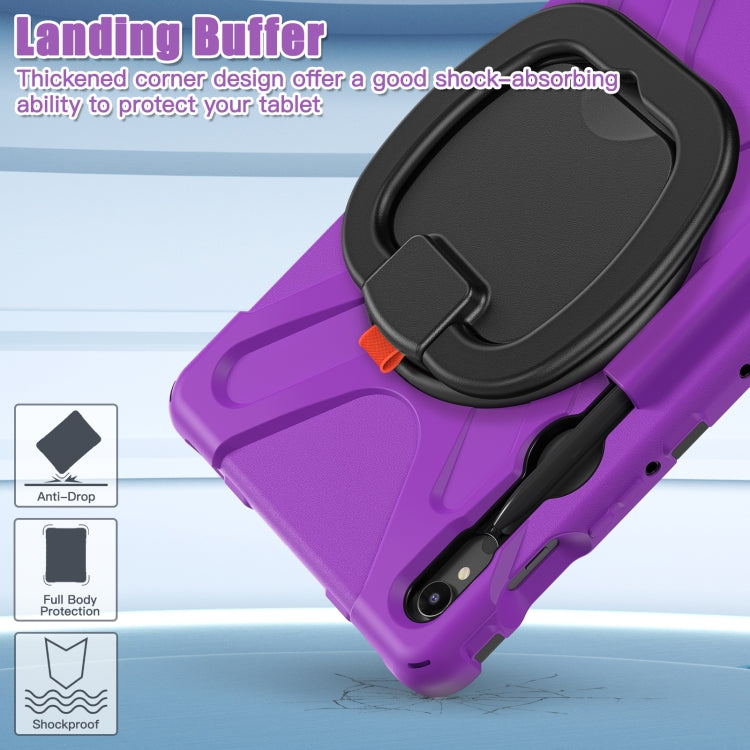 For Samsung Galaxy Tab S9 / S8 / S7 Silicone Hybrid PC Tablet Case with Holder & Shoulder Strap(Purple)