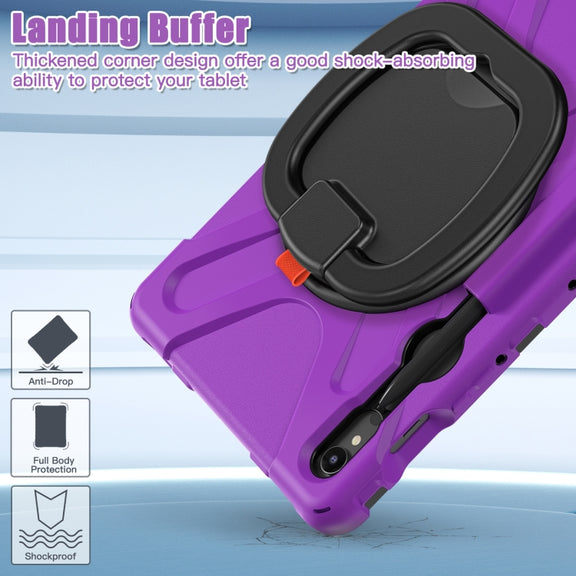 For Samsung Galaxy Tab S9 / S8 / S7 Silicone Hybrid PC Tablet Case with Holder & Shoulder Strap(Purple)