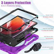 For Samsung Galaxy Tab S9 / S8 / S7 Silicone Hybrid PC Tablet Case with Holder & Shoulder Strap(Purple)